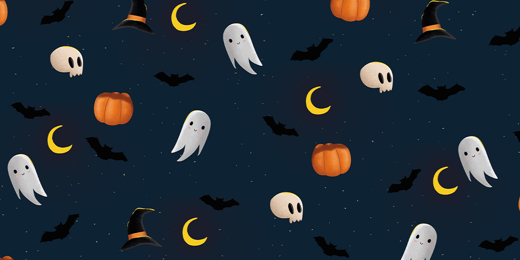 Collage of Ghosts, Pumpkins, and Skulls